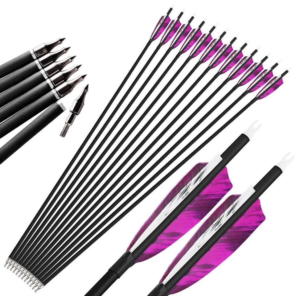 28" 30" 31" Carbon Arrows SP500 Natural Feathers Recurve Compound Bow Hunting - Image 3 of 4