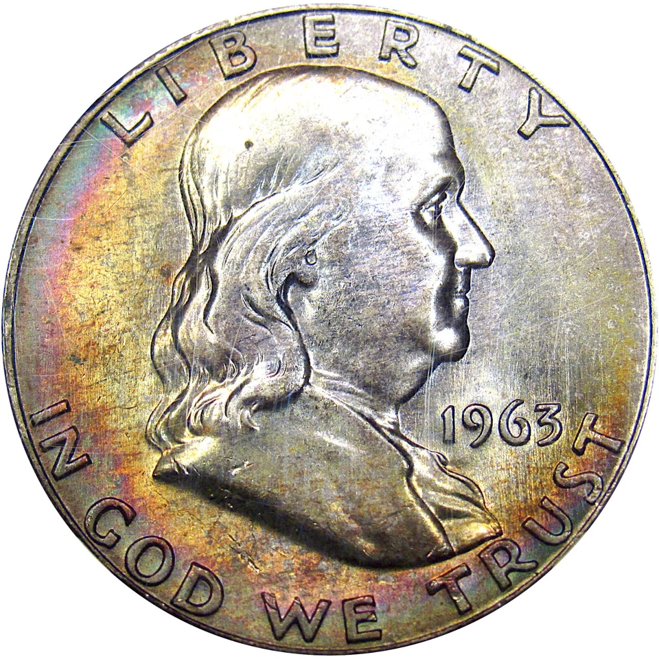 1963-D 50C NGC MS65FBL FRANKLIN ~ BEAUTIFUL RAINBOW TONING! - Image 2 of 4