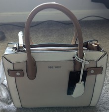 Nine West Bettina Satchel Handbag Dual Handle Zip Closure Color Beige
