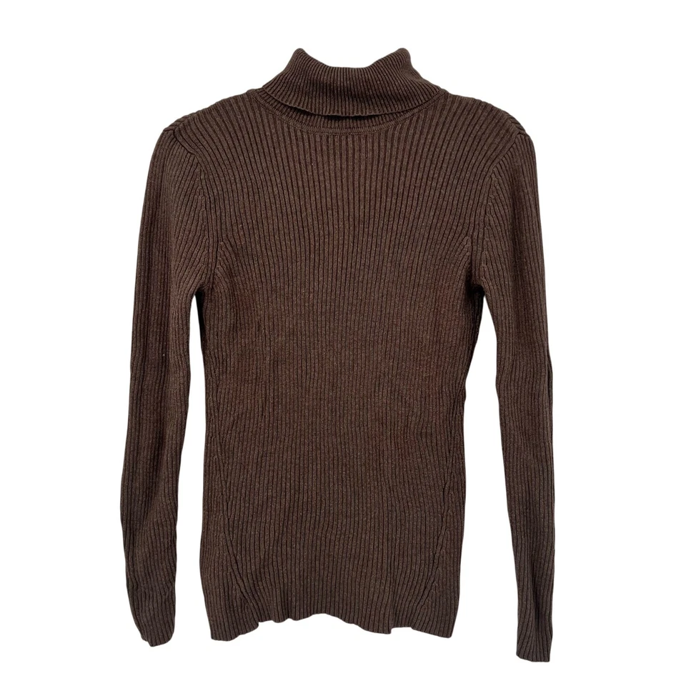 Relativity Taupe Brown 100% Cotton Turtleneck Knit Sweater L - Image 2 of 4