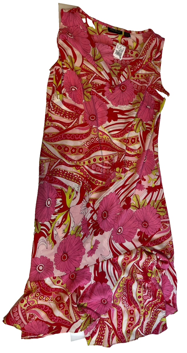 pink and purple floral dress Dainty pink A-line maxi dress with blue-flowered pattern, Glow-Up XXL / 12 / Pink-Blue