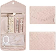 RJ Displays-Soft Pink Travel Jewelry Organizer Roll Bag   Foldable Jewelry