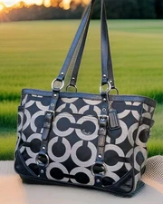 COACH Vintage GALLERY 19404 Op Art Signature LEATHER TOTE BAG SHOULDER PURSE