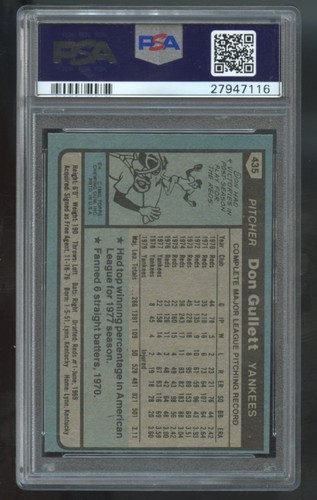 1980 Topps #435 Don Gullett Yankees PSA 5 EX 7116 - Picture 2 of 2