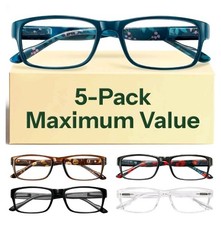 5 Pack Stylish Blue Light Blocking Reading Glasses 1.00 Colors Pictured 