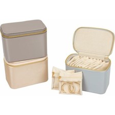 Taupe Brushed Leatherette Jewelry Travel Case w/ Pouches Storage Travel Organize