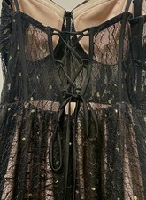 Black Lace Long Ball Gown Dress with Lace-Up Back and Beaded Accents