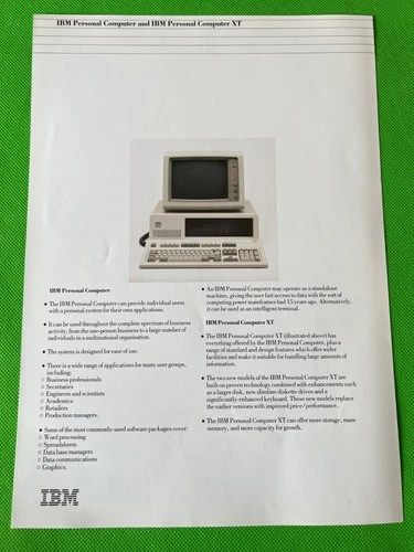 RARE Vintage IBM PC/XT Brochure/Datasheet? From 1983 MINT Condition. Museum ?