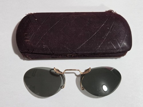 Vintage Original 1950's Polaroid Gold Cat Eye Clip-On Sunglasses With Case, USA