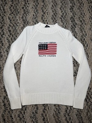 Vintage Polo Jeans Co. Ralph Lauren Knit Sweater American Flag Size Small Womans