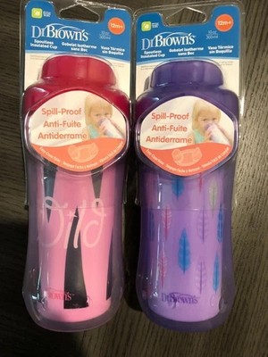 Dr Brown's BPA Free 2 Pack 10 Oz 300ml  Spoutless Insulated Cup Girl Pink Purple