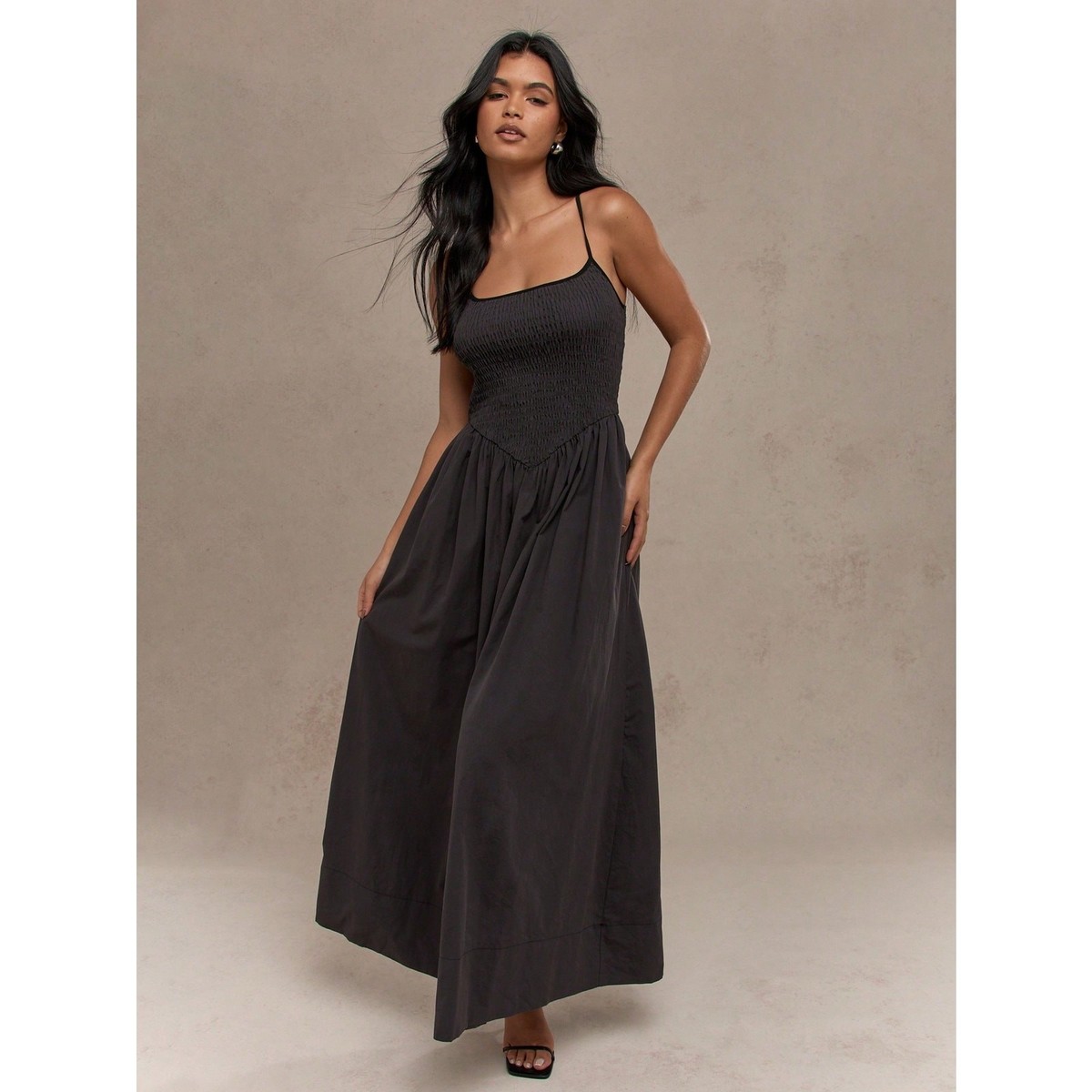 Missguided NWT Basque Waist Cotton Smocked Maxi Dress Black Large Cottage |  eBay