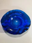 Vintage Blue Blenko Freeform Art Glass Trinket Dish/Ashtray 7”x 6.50” 2lb. 12 Oz