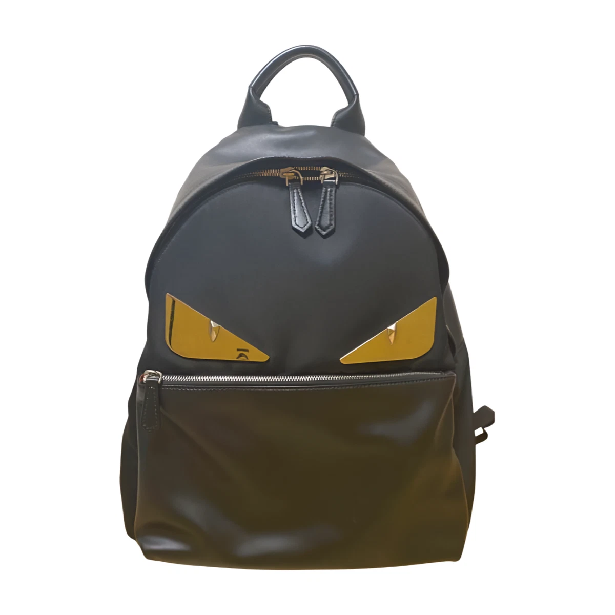 FENDI Monster Bag Bugs Backpack Black Nylon Leather Rucksack Bag
