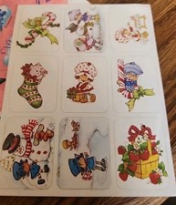 VTG STRAWBERRY SHORTCAKE Stickers Christmas Various Characters 1980's 1 sheet.