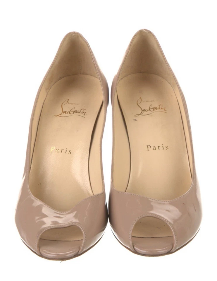 Peep Toe Beige Christian Louboutin Women's Patent Leather Pumps Size 39-1/2 - Image 2 of 4