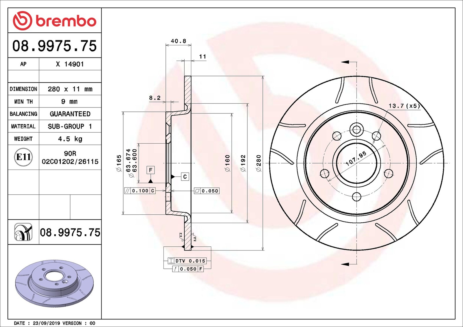 Fits BREMBO 08.9975.75 Brake Disc