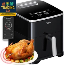 8QT Sync Air Fryer with Built-In Wireless Meat Thermometer, 9-In-1 Smart Airfrye