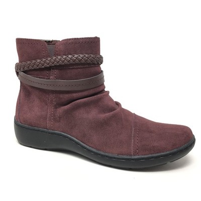 NEW Clarks Cora Braidboot Ankle Boots Booties Shoes Womens Size 8.5 Purple Suede