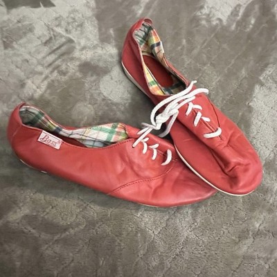 Bass Women's Shoes 9.5 M Red Leather Preppy Casual Flat Lace Up Tennis shoe