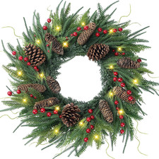 24 Real Touch Norfolk Pine Wreath Artificial Christmas Green Wreath for Front