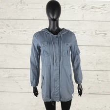 ODD MOLLY Women's Blue Cotton Hooded Jacket Hip Length Elbow Patches sz 1 10