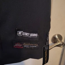 Stacy Adams Men's Suit Black 3 Piece Single Breasted Pleated Pants Size  52L 47W