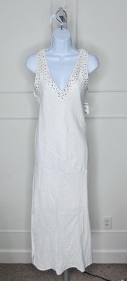 DKNY WHITE LINEN MIDI DRESS SIZE XS NWT $138 Clean Girl Minimalist Classic Style