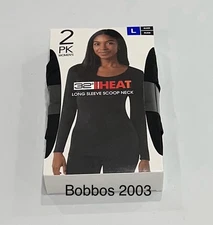 32 Degrees Heat Women's 2-Pack Long Sleeve Scoop Neck Tee, Black/Black, L