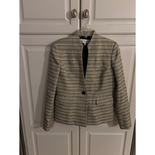 Jones New York Suit Blazer Womens 6 Gold Black Striped Metallic Textured Jacket