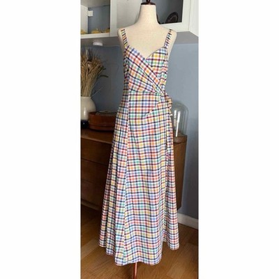 Petersyn Lisbeth Picnic Plaid Midi Wrap Dress Size M Cotton