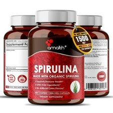 Capsules d'algues vertes de spiruline bio 1500 mg - 120 unités Superfood...