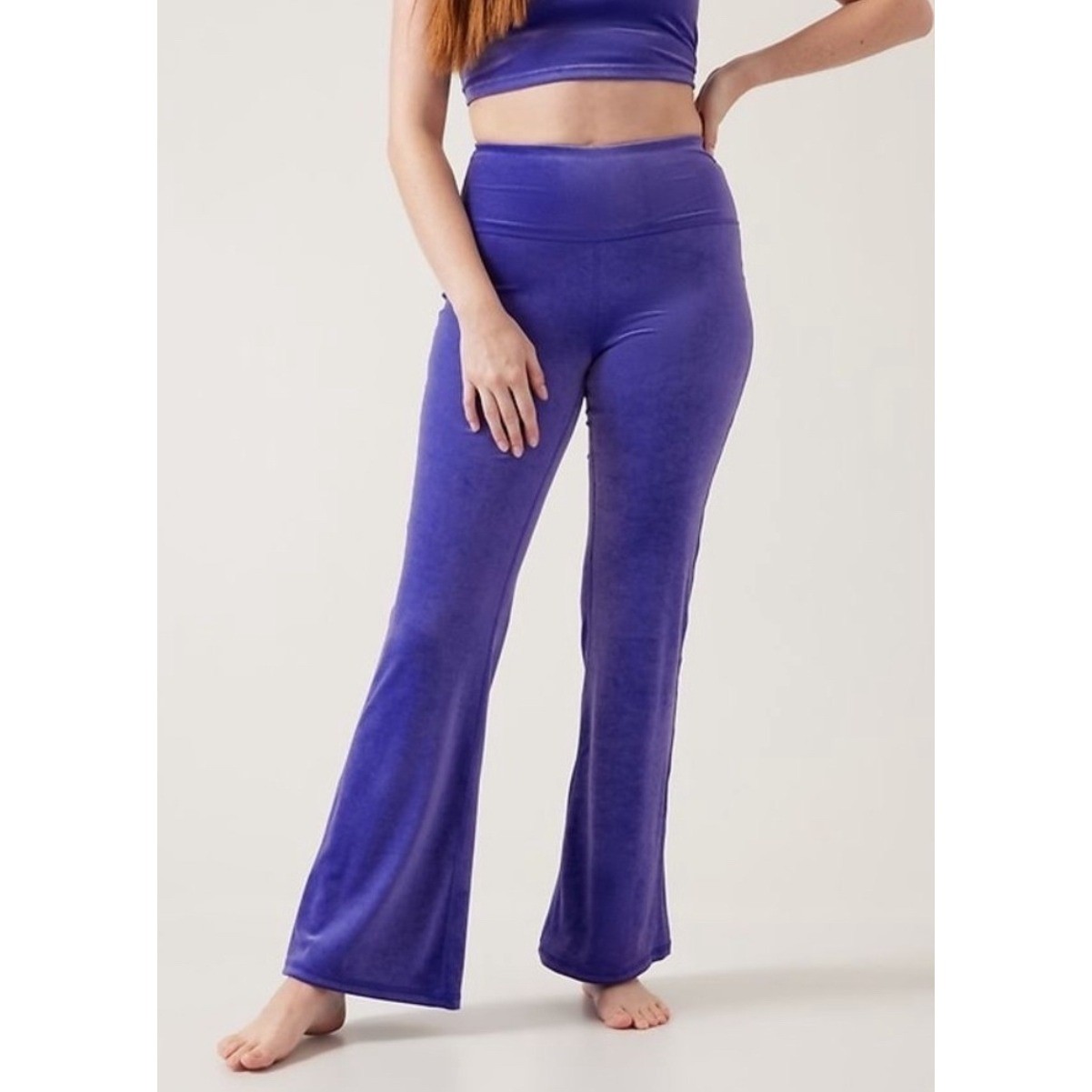 Athleta Elation Velvet Flare Pants Noble Blue Purple Activewear Size M