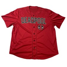 Marvel Deadpool Baseball Jersey Tacos #90 Red Black Button Up XL