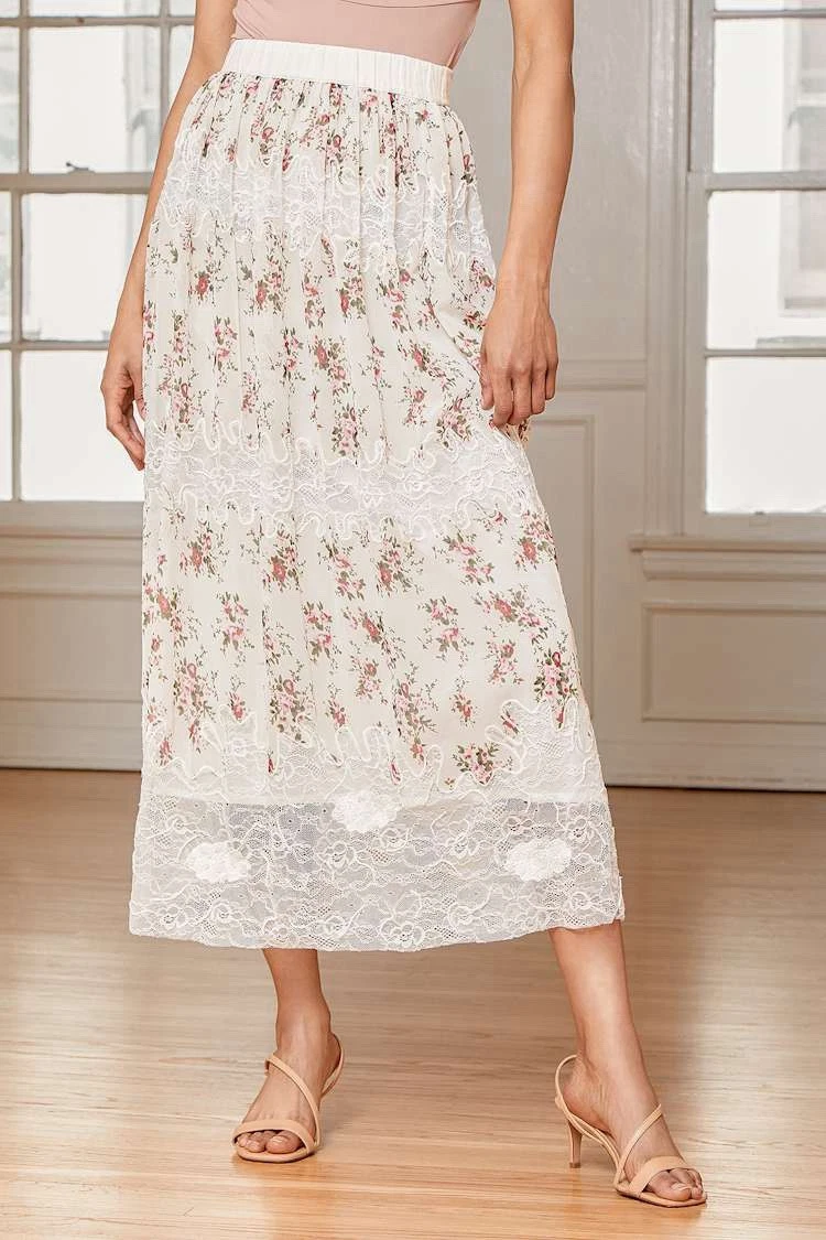 Lulus Floral Midi Dress XL Ivory Pink Lace Beaded Layered Tiered Spring Fairy