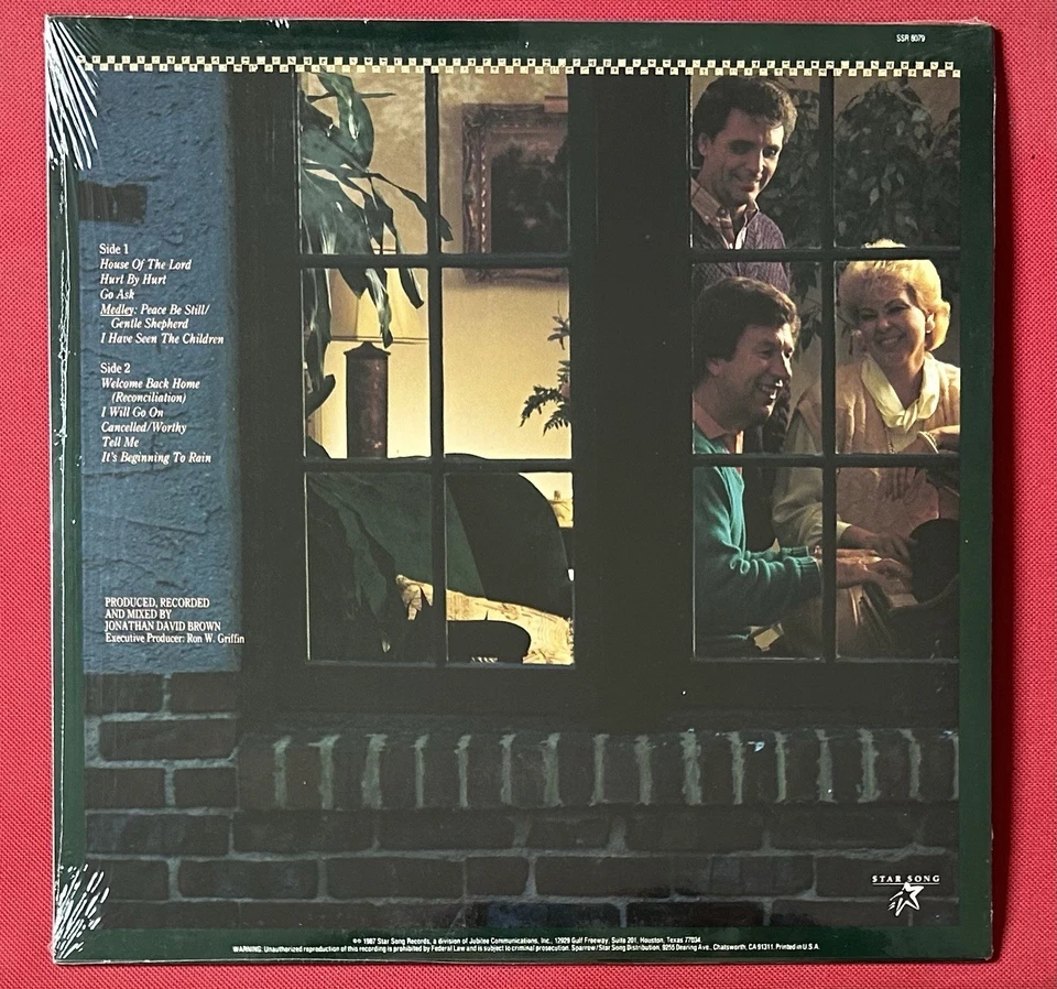 The Bill Gaither Trio – Welcome Back Home - Star Song – SSR 8079 - 1987 - Sealed - Image 2 of 2