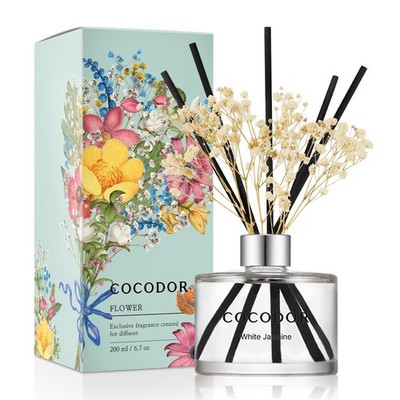 COCODOR Flower Reed Diffuser Set / 6.7oz / White Jasmine/Scent Diffuser with ...