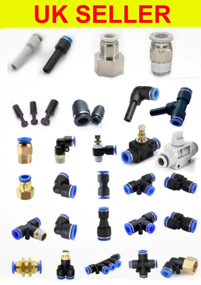 CELTD PNEUMATIC PUSH IN FITTING AIR WATER PIPE ALL TYPE FITTINGS 4-6-8-10-12-14-16MM