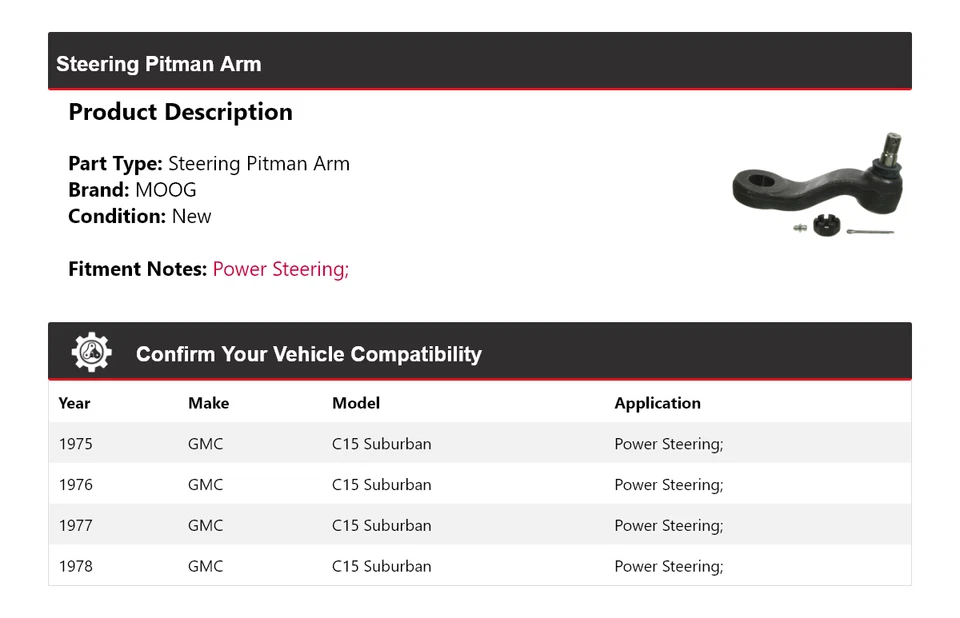 For 1975-1978 GMC C15 Suburban Steering Pitman Arm MOOG 1975 1976 1977 1978 - Image 2 of 4