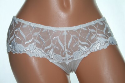 Shiny White Bikini with Sheer Stomach Panel with Flowers and Leaves Size S