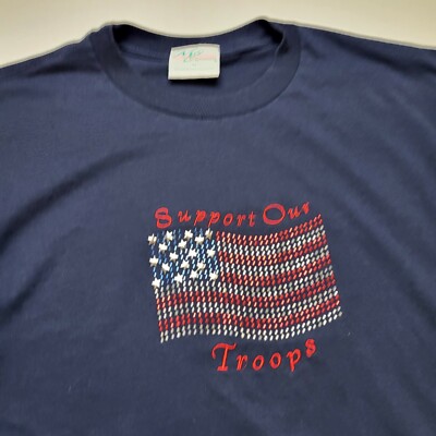 Vtg Support Our Troops T-Shirt Womens 1X Gems American Flag USA Y2k =48