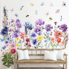 9 Pieces Flowers Wall Decals Flower Decals for Walls Vinyl Flowers Wall Stick...