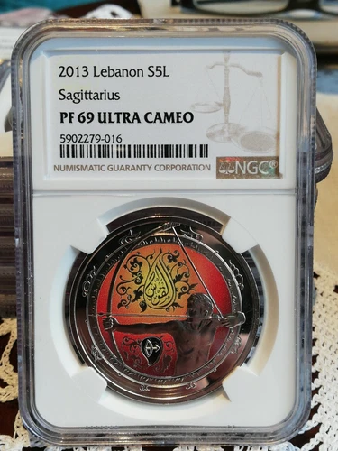 Lebanon 2013 5 LIVRES Silver Proof coin UNC ZODIAC signs Sagittariu NGC PF69 top