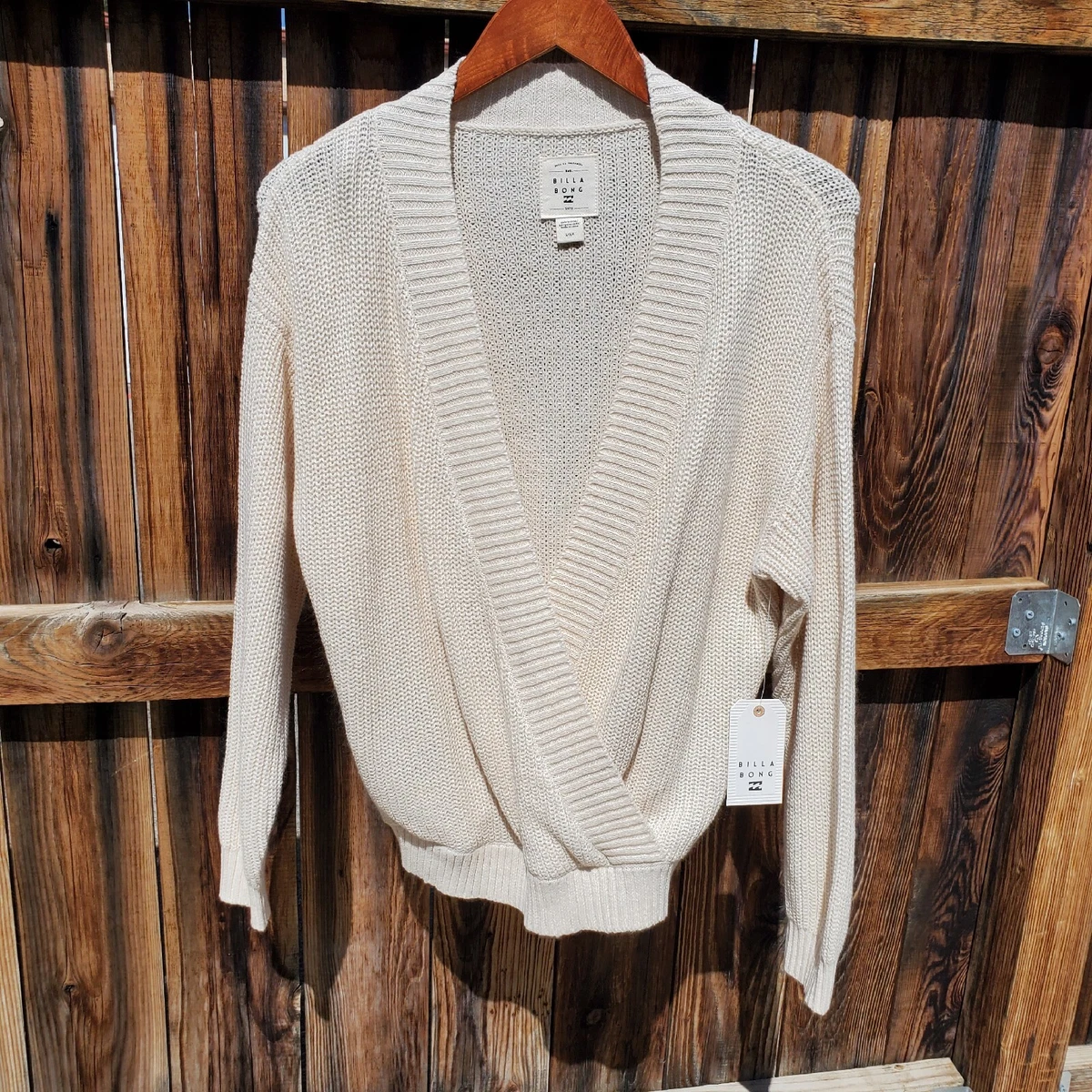 Billabong NWT Women s Size L Cream Wrap Cardigan Sweater Long