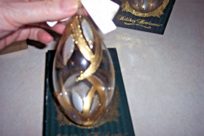 Lot of 2 Waterford Holiday Heirloom Lucerne Egg Glass Christmas Ornament 2001