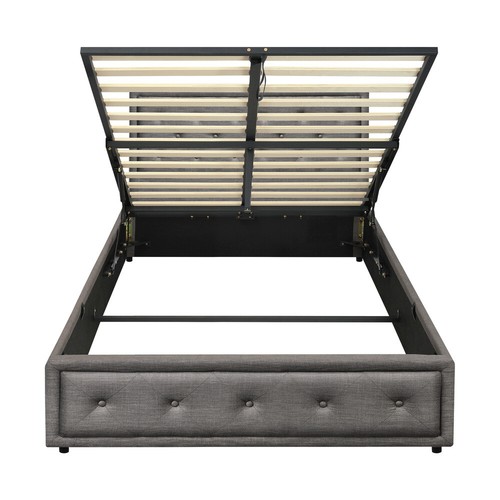 Bed Frame Queen Double King Single Size Gas Lift Base with Storage Linen Fabric - Picture 4 of 33