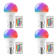 RGB LED Bulbs 10W B22 with Remote | Dimmable | 16 Colours + 6500K White | 4 Pack