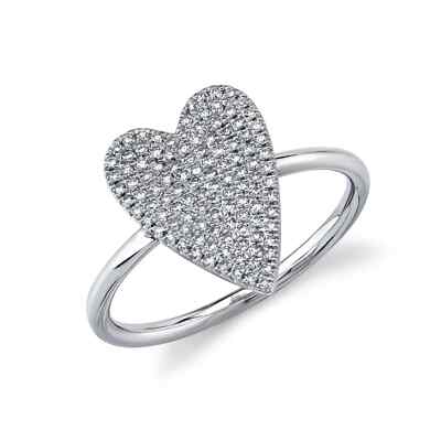 Diamond Heart Ring 14K White Gold Pave Round Cut