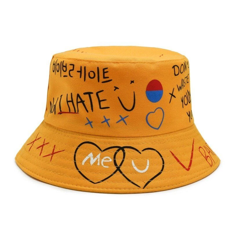 Gorra de pescador con letras de graffiti - Sombrero de cubo de protector solar de verano Prendas para la cabeza de moda 1p Foto 2 de 4