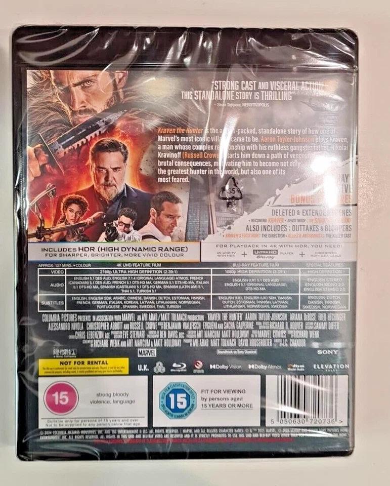 4K UHD BLU-RAY    KRAVEN THE HUNTER     BRAND NEW SEALED UK STOCK - Image 2 of 2